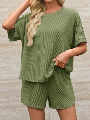 Image of Imily Bela Womens 2 Piece Outfits 2025 Oversized Summer Short Sets Casual Beach Ribbed Short Sleeve Matching Set