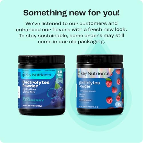 KEY NUTRIENTS Multivitamin Electrolytes Powder No Sugar - Sweet Blue Raspberry Electrolyte Powder - Endurance & Energy Supplement - Hydration Powder - No Calories - 90 Servings - Made in USA