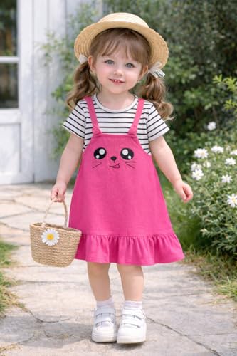 Image of Bold N Elegant Multicolor Stripe Cartoon Face Summer Tunic Pinafore Pinny Midi Dress Frock for Infant Toddler Baby Girls
