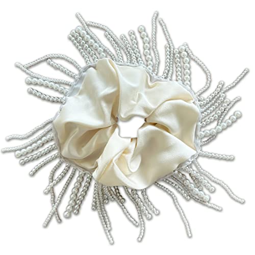 Chouchou pailleté perle blanche pour coiffure de mariée ou soirée