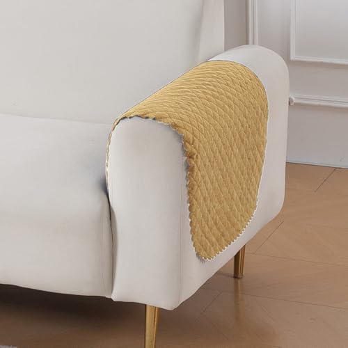 Image of HOKIPO Quilted Sofa Armrest Cover - 1 Pair | 'Quilt Classic' Yellow (IN-925-YLW*2)