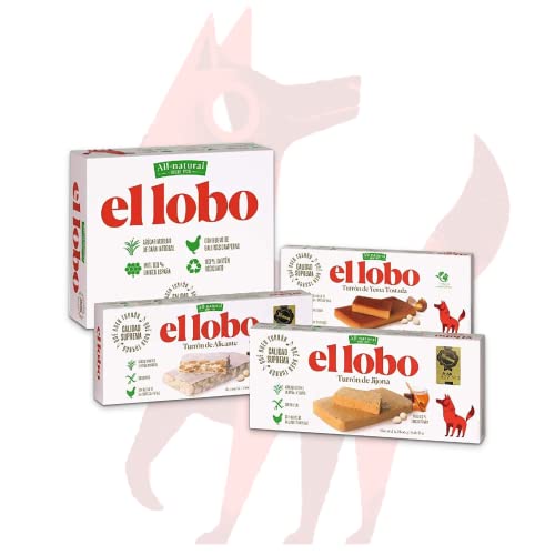 EL LOBO - Pack Familiar 'All-Natural' Contiene Turrón Blando Jijona 250G, Turrón Duro Alicante 250G y Turrón Blando Yema Tostada 200G, Almendra, Total 700 G - Desde el Almendro a tu Mesa