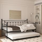 Klwenas Maec Twin Size Daybed with Trundle, Metal Sofa Bed Frame with Pull Out Trundle for Guest Living Room Bedroom Room,Heavy Duty Steel Slat Support/No Spring Box Needed (Black, Twin)