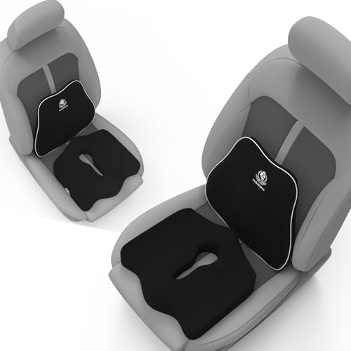 Image of MRRON Car Comfort Combo | Memory Foam Backrest & Wedge Seat Cushion Combo of 2 | Orthopedic Support for Back, Tailbone, Sciatica | Ergonomic Comfort for Car, Office| Posture Correction | Universal Fit