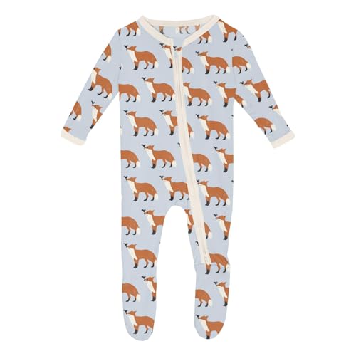 Image of KicKee Zip Footie Baby to Kid – Snuggly Bamboo Viscose Pajamas for Cozy Fall Comfort (Illusion Blue Fox & The Crow - 6-9 Months)