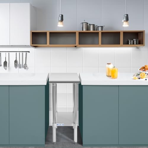 NSF - Tavolo da lavoro in acciaio inox resistente, con gambe zincate e ripiano inferiore, per ristoranti, case e hotel, 61 x 38 cm