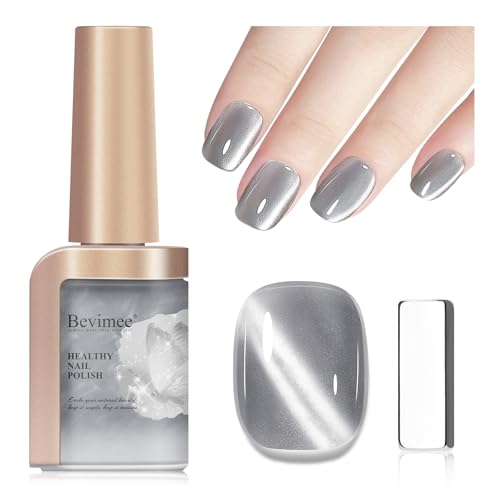 Cat Eye Nail Polish Non Gel, Air Quick Dry, Magnetic Fingernail Polish Silver Metallic Nail Lacquer Holographic Mooncat Nail Concealer Polish For Nail Art Long Lasting 1PC