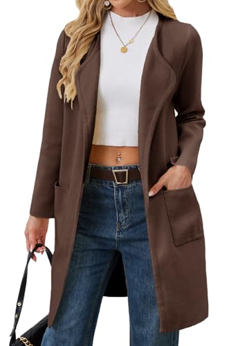Image of Alaster Queen Women's Open Front Knit Long Fall Sweater Cardigan Coatigan | Long Sleeve,Wide Lapel Neck,Soft Knit Sweater Fabric,Two Patch Pockets,Outerwear Jacket,Work,Daily Wear,2026 Trendy Lady Coat