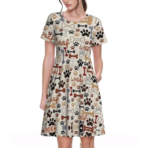 Robe d'été décontractée imprimée pattes pour vos balades ensoleillées avec poches