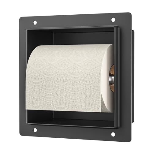 Bernkot Unterputz Toilettenpapierhalter Edelstahl, WC Toilettenpapierhalter für das Badezimmer Halterung, 14.5×14.5×8.7cm, Klopapierhalter für die Renovierung und den Ausbau des Badezimmers,Schwarz