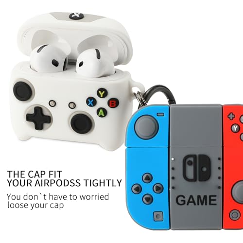 Image of [2Pack] Gedicht for Apple Airpods 4th Generation Case Cover(2024), Cute Cartoon Game Consoles Controller Soft Silicone Protective Cases for Airpods 4 Case with Keychain for Women Men，Blue+White
