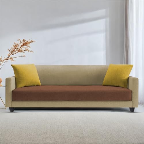 Image of Casaliving Dominic 3 Seater Sofa Set for Living Room (Cream Brown Fabric) Premium Fabric Sofa