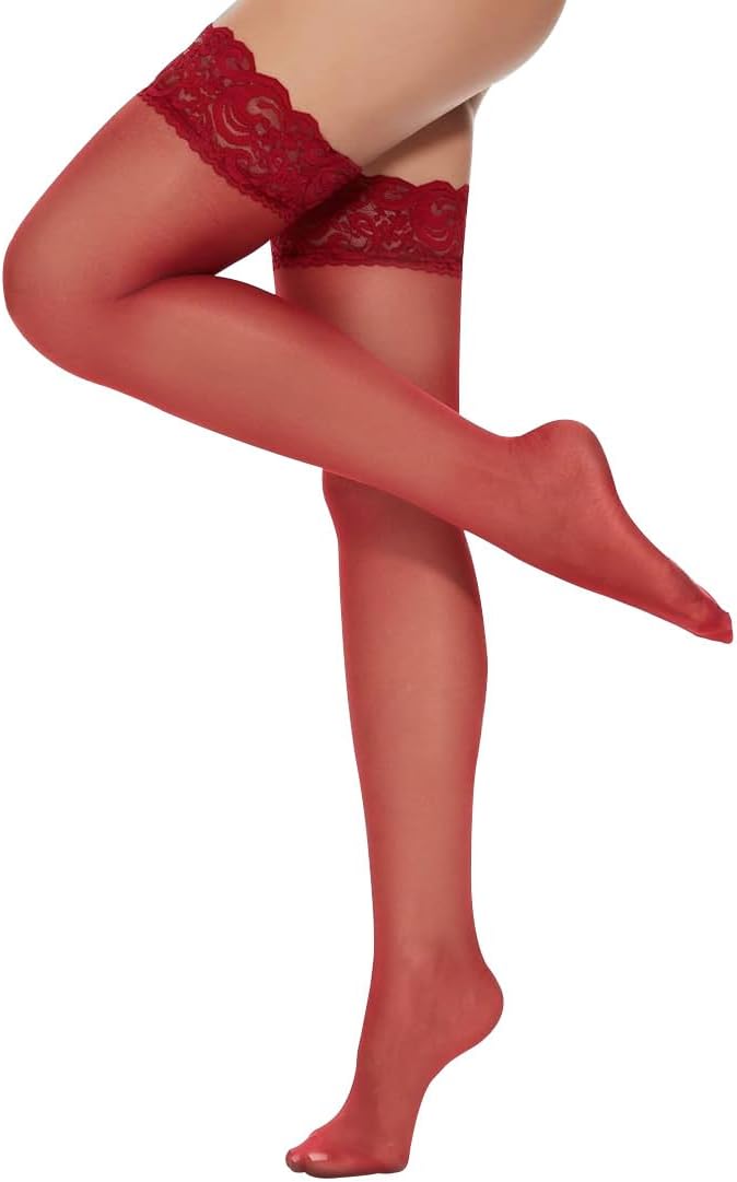 Women's Thigh High Stockings,Sheer Lingerie,Stay Up Silicone Lace Top