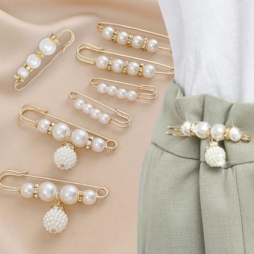 heqxwl 8 Pcs Pearl Brooch Pins,Safety Pins for Clothing Dress Pants Skirt Cardigan Collar,Faux Pearl Rhinestones Brooches for Women Girls Pants Extender Safety Pins (C)