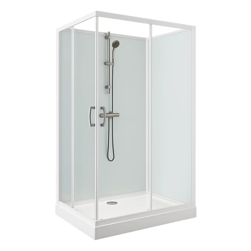 Leda Cabine de Douche 800x800 mm Porte coulissante Angle Verre Transparent Fond Vert Amande IZI...
