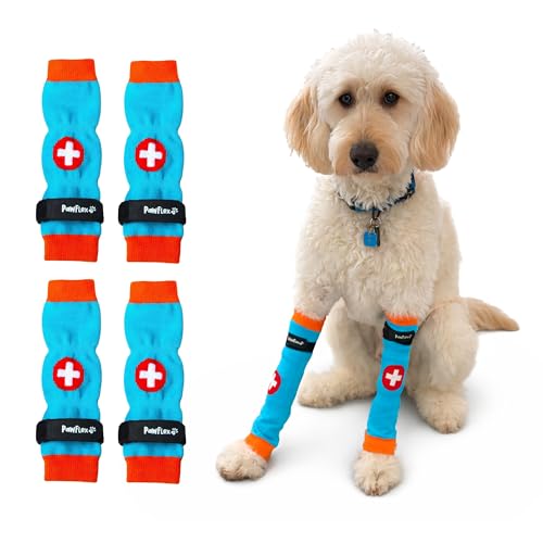 Image of PawFlex Comfy Pawz Cotton Nonslip Protective Leggings for Dogs | Medical Pet Sleeve for Dogs Legs with Non-Slip Silicone Grip at Inner Cuffs and Adjustable Strap for No Twisting or Sliding Down