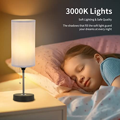 Outioe Bedside Table Lamps - Small Lamp For Bedroom With 3 Modes, Nightstand Desk Lamp With Pull Chain And Grey Fabric Shade For Kids Room, Living Room, Dorm Room And Bedroom Decor, Bulb Included #TOP4