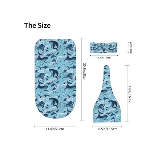 Image of Sea Waves Dolphins Sharks Whale Octopus Baby Stuff Swaddle Blanket Wrap Baby Newborn Blanket Soft Stretchy with Headband Hat Set Gift for Infant Boy Girl
