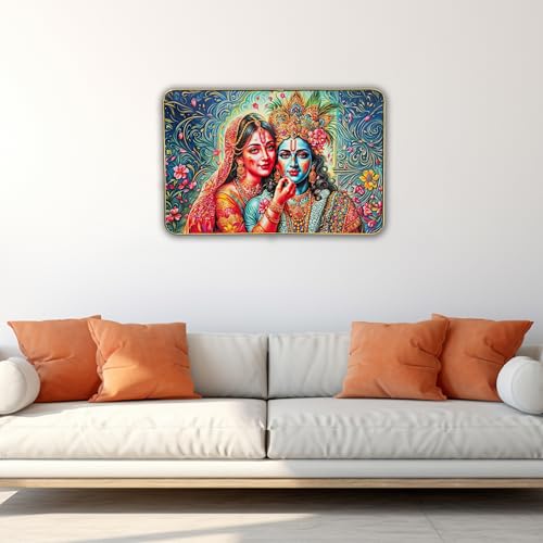 Image of Masstone Radha Krishna Crystal Embedded High Gloss Wall Painting, Golden Slim Frame, 45x30 Cm Wall Art for Living Room, Bedroom, Office & Home Decor (CRG01)