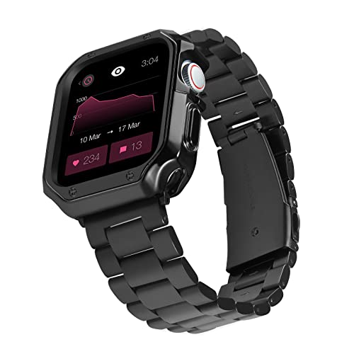 BINLUN Compatible avec Apple Watch Bracelet 38mm 40mm 41mm 42mm 44mm 45mm Bracelets de Montre en Acier Inoxydable Mat avec Polis Boîtier de Montre en TPU pour iWatch Series 8/7/6/5/4/3/2/3/SE Cover