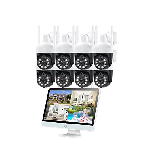 ERETYRET Sistema De Cámaras IP PTZ WiFi Kits De Vigilancia Inalámbrica Protección De Seguridad Monitor Remoto 8CH NVR Visión Nocturna FáCil De Instalar(None,8 CH NVR 8 Cameras)