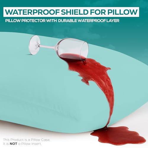 Image of Utopia Bedding Premium 100% Waterproof Pillow Protectors with Zipper King Size (Set of 2), Bed Bug and Dust Mite Proof Zippered Pillow Covers, Pillow Encasement Cases, Spa Blue