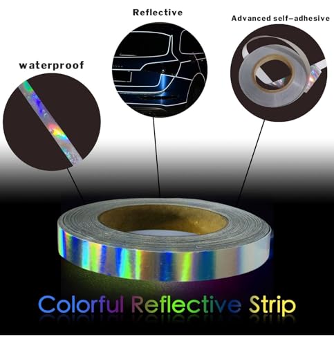 Image of WALLMATE Reflective Tape Outdoor Safety Warning Lighting Sticker Waterproof Tape for Bicycle Bike Car Motorcycle Cycle Decoration (Rainbow Strip, 0.5 In x 45 Mtr (1771 in))