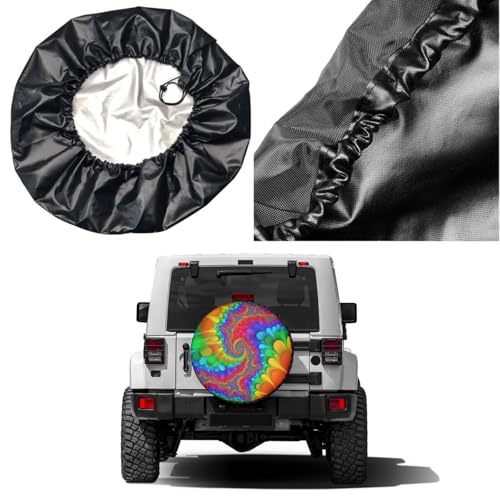 Image of Tie Dye Abstract Rainbow Color Spare Tire Cover Dust-Proof Wheel Tire Cover Fit Trailer, RV, SUV and Many Vehicle 15 Inch