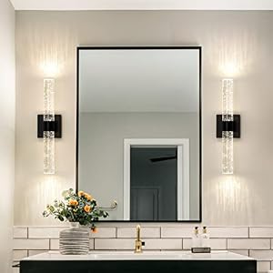 Black Modern LED Wall Sconce - 18 Inch Wall Sconces Set of Two 4000K Dimmable Crystal Sconce Wall Lighting Indoor Wall Mount Bathroom Vanity Light Fixtures for Bedroom Living Room, 12W Black Modern LED Wall Sconce 18 Inch Wall Sconces Set of Two 4000K Dimmable Crystal Sconce Wall Lighting Indoor Wall Mount Bathroom Vanity Light Fixtures for Bedroom Living Room 12W