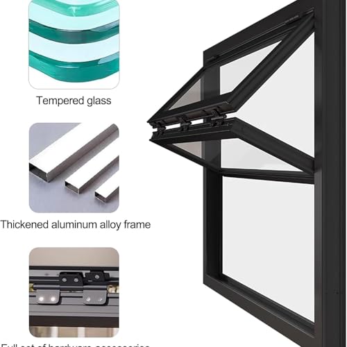 Podtynkowe okno przesuwne ze szkła hartowanego – aluminiowa składana konstrukcja do kuchni, kampera, sklepu z przekąskami lub loftu, 80 x 100 cm, akcesorium do mobilnego domu