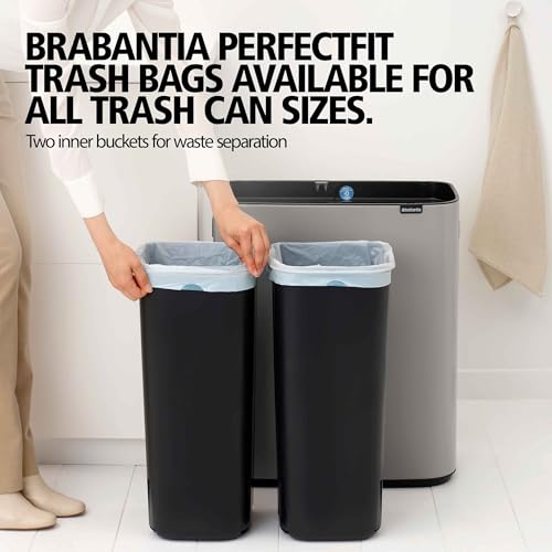 Image of Brabantia Bo Touch Bin 2 x 30L /6.6 Gallon (Soft Gray), Dual-Container Trash Can for Kitchen, Soft-Touch Garbage Can with 2 Inner Buckets