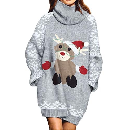 Pink Queen Ugly Christmas Sweater Dresses for Women Oversized Loose Fit Knit Dress with Pocket Dark Green Small