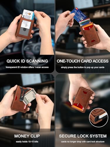 Image of Wallet for Men, Slim Minimalist Wallet with Money Clip&ID Window, RFID Blocking Pop-Up Credit Card Holder, Smart Auminum Mens Wallet Holds 9-13 Cards (Gift Box) (Red Brown)