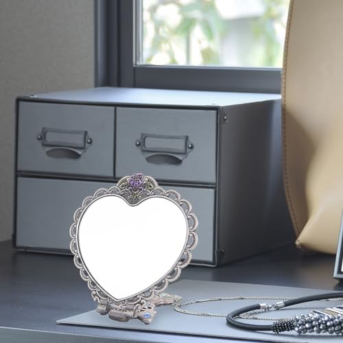 Nerien Vintage Peacock Metal Mirror Comb Set Antique Heart-shaped Handheld Vanity Mirror Comb Set Antique pewter