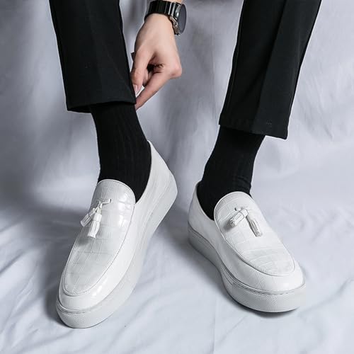 Men's Pattern Leather Platform Slip On Tassel Loafers Comfortable Round Toe Low Top Non-Slip Casual Dress Shoes Flat Penny Loafer for Dating Business Party4