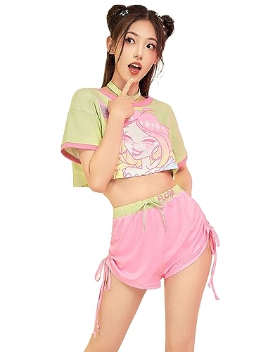 Pijama corto de Winx Club para verano con gargantilla y diseño de dos piezas en rosa y verde