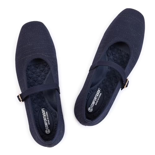 Image of Frank Mully Womens Casual Flat Shoes Square Toe Shoes Knitted Mesh Flat Comfort Work Flat Shoes for Daily Washable