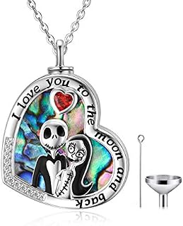 Jack And Sally Urn Necklace For Ashes Sterling Silver Nightmare Abalone Shell Infinity / 100 Languages Christmas Locket Cremation Jewellery For Ashes For Women Girlfriend Couplen