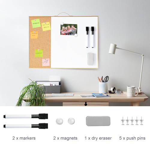Image of Small Cork Board Whiteboard Combo - 12 inch X 16 inch Portable Aluminum Gold Framed Magnetic Dry Erase Board for Wall, Mini Bulletin CorkBoard with a Handle for Office, Home and School