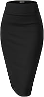 HyBrid & Company Women's High Waist Ponte Stretch Pencil Skirt Below Knee - Comfortable Office Suit Skirt