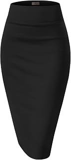 HyBrid & Company Women's High Waist Ponte Stretch Pencil Skirt Below Knee - Comfortable Office Wear