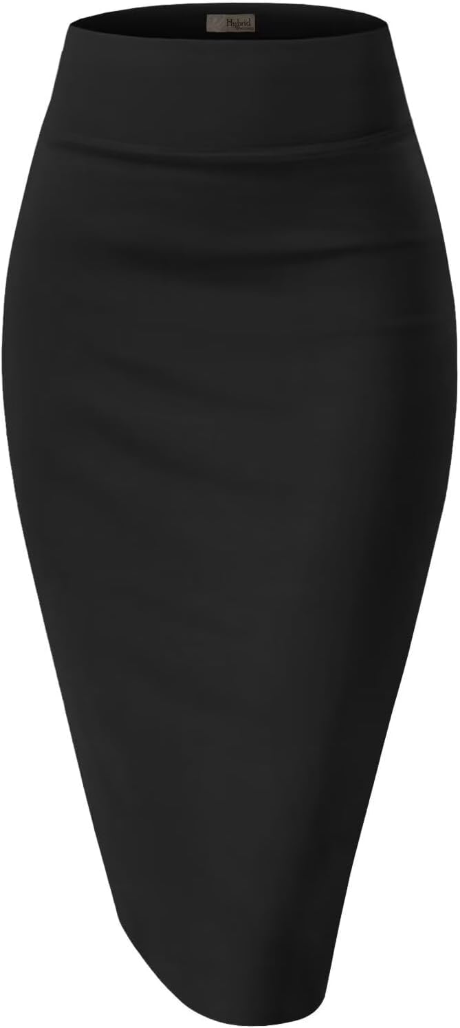 Women's Premium Nylon Ponte Stretch High Waist Pencil Suit Skirt Below Knee