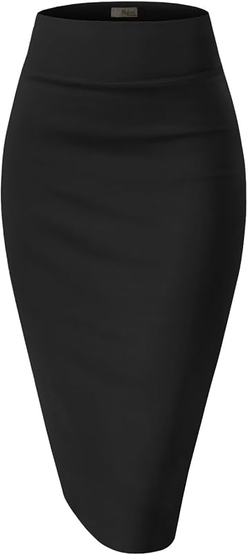 Hybrid & Company Mujer Premium Nylon Ponte Elástico Cintura Alta Traje de Lápiz pollera Debajo de la Rodilla
