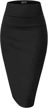Women's Premium Nylon Ponte High Waist Pencil Skirt Below Knee
