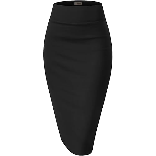 Hybrid & Company Women's Premium Nylon Ponte Stretch High Waist Pencil Suit Skirt Below Knee