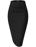 Women's Premium Nylon Ponte Stretch High Waist Pencil Suit Skirt Below Knee