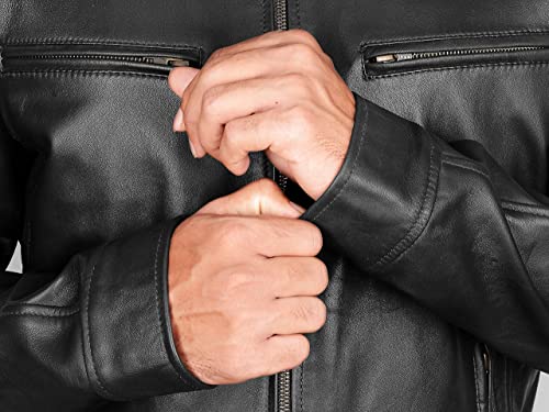Image of Brown Leather Jacket Mens Real Lambskin Vintage Biker Jacket Men - Mens Black Leather Jacket