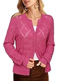 Messic Womens Button Up Sweaters: 2024 Fashion - Womens Cardigan Top - Evening Dressy Sweater Professional Casual Cardigan Pointelle Cardigan Rose Red, XX-Large