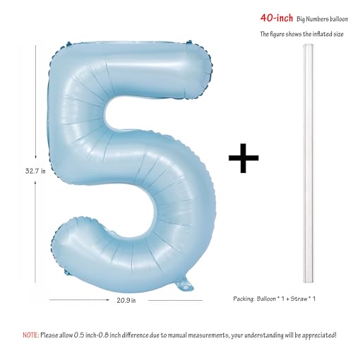 Image of 40 In Matte Blue Number Balloon 5 large Big Foil Mylar Balloon Blue Balloon | Party Decorations Suitable For Boys' And Girls' Birthday Parties digital 5