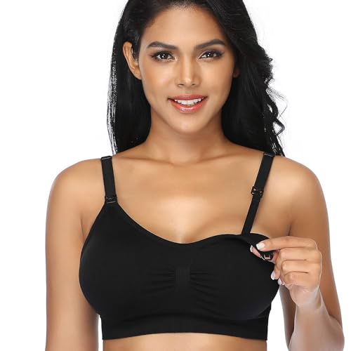 4Pack Nursing Bra for Breastfeeding Maternity Bras Push Up Silk Seamless Pregnancy Bralette Underwear Black Beige Rosered Blue Medium - Thumbnail 2
